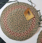 Braided Jute Chair Pads ( 2 ) Ties 15.5". Green/burgundy C-09 Capitol Earth Rug. Fixed Price $54.00.