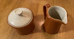 Imperial Dalton Stoneware Creamer Sugar Set Tangerine P9261 Vintage Oven Safe. Fixed Price $14.99.