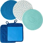 N/c Set Trivets 100PERCENT Cotton Terry Heat Resistant Potholders Ki. Fixed Price $15.99.