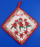 Vintage Swedish God Jul Santa Elves Christmas Kitchen Red Hot Plate Pot Holder. Fixed Price $15.80.