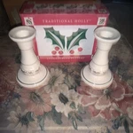 New In Box Longaberger Holly 5" Candlestick Holders. Fixed Price $17.50.