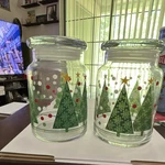 Set Of 2 Clear Glass Christmas Tree Canister Jars W/ Lids 7 Oz Holiday. Fixed Price $9.30.
