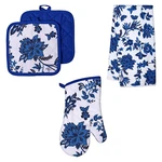 4 Piece Set Blue Floral Flower Jacobean Kitchen Towel Oven Mitt Pot Holders. Fixed Price $19.99.