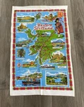 Vintage Linen Tea Towel Western Scotland Map Scottish Heritage. Fixed Price $13.00.