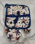 Patriotic American Flag Stars Deluxe Kitchen Set Oven Mitten Pot Holder July 4TH. Fixed Price $12.00.
