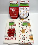 Peanuts Snoopy Christmas Holiday 2 Kitchen Towels & Mini Oven Mitts New. Fixed Price $23.95.