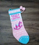 Baby Girl First Christmas Knit Stocking Double Sided Rocking Horse 13". Fixed Price $5.25.