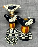 Set 2 Stacked Bird Wooden Candle Holder Mackenzie Childs Courtly Check Style. Fixed Price $38.25.