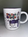 New Orleans French Quarter Bourbon Street White Purple Coffee Mug Mardi Gras. Fixed Price $12.00.