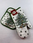 Spode Avanti Linens Christmas Tree Green Oven Mitt Pot Holder Set New. Fixed Price $14.99.