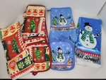 Winter Christmas Themed Holiday Kitchen Towel, Oven Mitt, Pot Holder, Snowman. Fixed Price $21.99.