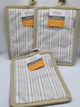 Mu Kitchen 3 Potholders Tan White Stripe Cotton Terry Lined 10". Fixed Price $18.00.
