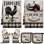 Leinuosen 6 Barn Farmhouse Kitchen Decor Dish Towels Oven Mitts And Pot .... Fixed Price $23.72.