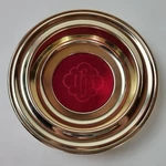 Artistic Churchware Brass Offering Plate Red Velvet Ihs Monogram Rw 225 12.5". Fixed Price $25.00.