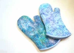 Quilted Oven Mitt With Hand Dyed Batik Fabric In Shades Of Blue Your Choice. Fixed Price $16.99.