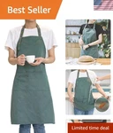 Machine Washable Green Art Apron With Three Pockets - Perfect For Creative Tasks. Fixed Price $16.99.