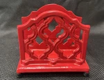 Vintage Jogreful Red Enamel Cast Iron Napkin Holder Kitchen Decor Footed. Fixed Price $20.00.