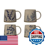 Creative Co-op Hand Stamped Stoneware Mug Wax Relief Botanical Design Antique. Fixed Price $86.29.