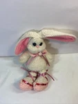 Hande Made Crochet White Bunny Rabbit 10" Plush Stuff Animal Ribbons. Fixed Price $10.65.