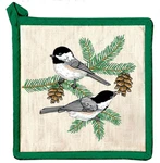 Chickadee & Branch Pot Holder 8"X8" 100% Cotton Paines Tree Needles Hot Pad Bird. Fixed Price $12.95.