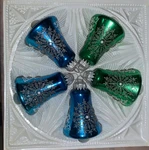 5 Vtg Kurt Adler Santas World Christmas Ornaments Blue/green Bells Pearls/mica. Fixed Price $29.99.