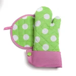 New Grandway Oven Mitt + Hot Pad Set Lime Green W/ White Dot Woman Mother Gift. Fixed Price $24.95.