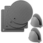 Suytqea 6PCS Silicone Oven 2 Square + Round Mats 1 Pair Mitts, Grey. Fixed Price $21.73.