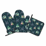 Green Plant Oven Mitts And Pot Holders Sets Succulents Cactuses In Glass Terr.... Fixed Price $25.44.