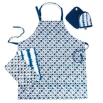 Apron Potholder Oven Mitt Kitchen Set Tie Dye Blue White 5-PC Cotton New. Fixed Price $19.98.