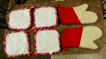 Lot 6 Piece Red Kitchen Bbq Cook Set Four 7" Pot Holders & Two Oven Mitten. Fixed Price $7.99.