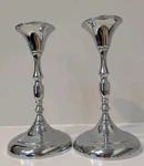 Silver Chrome Farberware 7" Tall Candlestick Holders SET/2 New York Ny. Fixed Price $35.00.