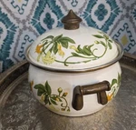 Vintage Asta Sweet Honeysuckle Floral Enamel 7" Cooking Pot With Lid. Fixed Price $39.99.