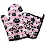 Funny Pink Oven Mitts And Pot Holders Set Of 2, Life Is Better With Cats, Hea.... Fixed Price $19.51.