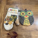 Vintage Owl Friendsgiving Cotton Oven Mitt & Potholder Set Quilted Kitchen. Fixed Price $12.67.