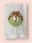 Mud Pie Christmas Wreath Initial J Monogram Hand Towel Guest 100% Linen 21 X 13. Fixed Price $12.25.