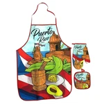 Puerto Rico Kitchen Set Of 3 Apron, Oven Mitt, Pot Holder. Fixed Price $17.99.