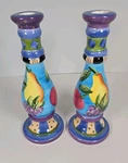 Bella Casa By Ganz Hand Painted Candlestick Holders Pair Fruit Design 10.5" Tall. Fixed Price $37.79.