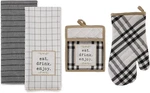 Home Sweet Farmhouse Kitchen Collection, Potholder/oven Mitt/dishtowel Set, Blac. Fixed Price $32.99.