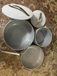 Caraway 5-PC Cookware Set Fry,saute Pan, Dutch Oven W/10.5". Fixed Price $95.97.