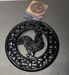 New! Home Basics Black Enameled Cast Iron Rooster Trivet. Fixed Price $15.00.