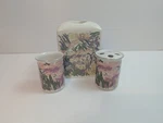Saturday Knight Ltd Bathroom 3 Pc Set Kleenex Tumbler Toothbrush Holder Vtg. Fixed Price $24.50.