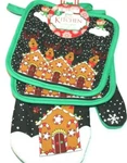 The Great Holiday Kitchen Gingerbread And Reindeer Pot Holders Oven Mitt. Fixed Price $14.98.