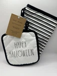 Rae Dunn Happy Halloween Mit & Pot Holder Set Kitchen Black And White Nwt. Fixed Price $7.99.