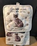 Silver Tabby Cat 3-PIECE Kitchen Set Oven Mitt, Pot Holder & Towel. Fixed Price $14.00.