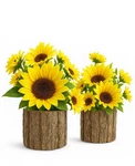 2 Pack Artificial Sunflowers, Rustic Bark Pots, Small Silk Arrangement. Fixed Price $37.09.