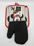 Best Brands Disney Minnie Mouse Oven Mitt & Pot Holder Set Light Gray Red Black. Fixed Price $14.95.