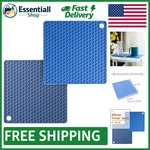 Stylish Blue Silicone Trivets, 2 Pack: Perfect For Hot Pots & Elegant Dining. Fixed Price $8.99.