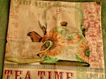 Tea Time Pot & Sunflowers Fabric Pillow Cover - Zip Close 17X New. Fixed Price $12.00.