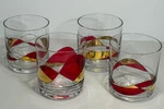 Stimas Mosaic Threaded Glass Tumblers With Red & Gold Set Of 4 Made In Romania. Fixed Price $39.99.