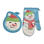 Blue Snowman Oven Mitt Hot Pad Set Cotton Holiday Time. Fixed Price $10.95.